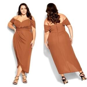 NWT $179 CITY CHIC 18 Entwine Maxi Dress - toffee